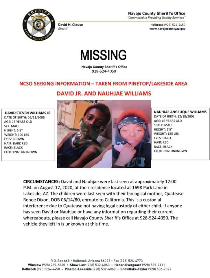 Missing children flyer from NCSO